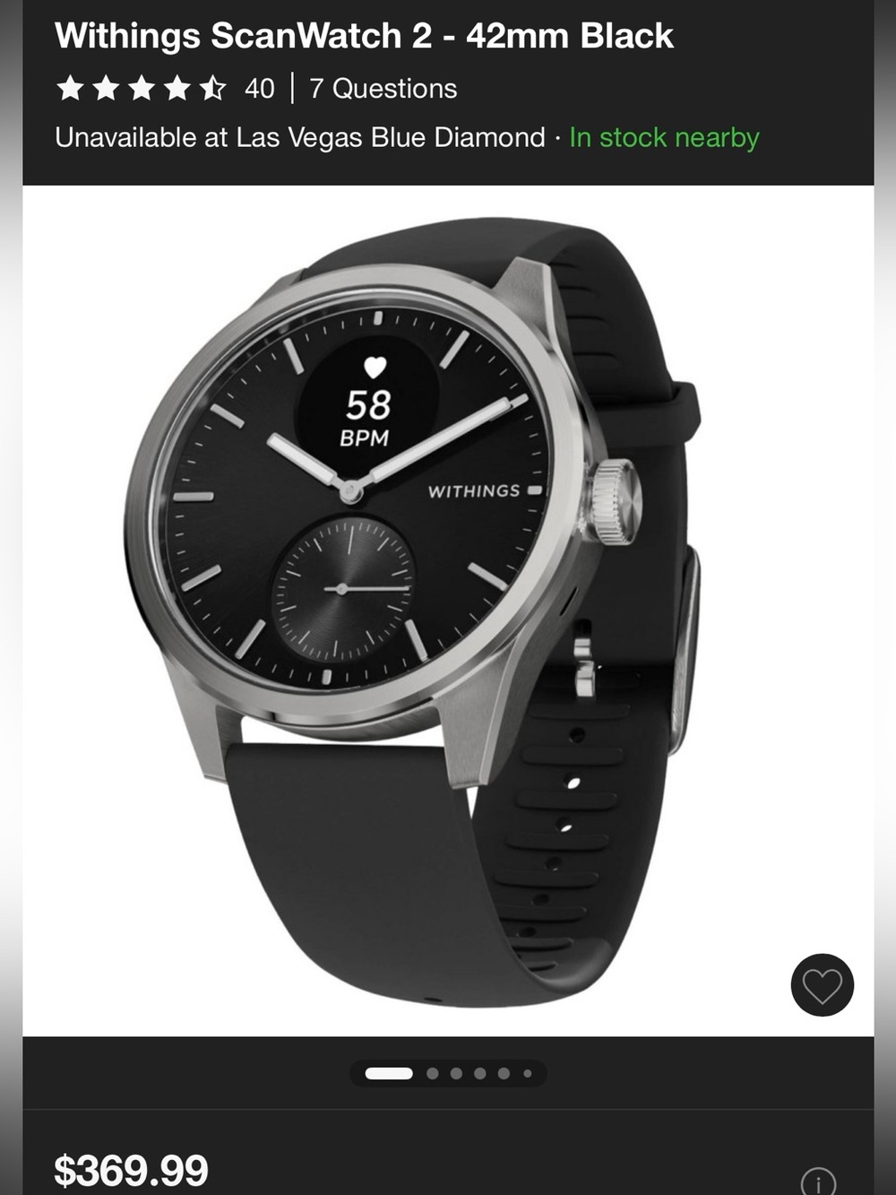 WITHINGS ScanWatch 2 Smart Watch 42mm Black Band - NEW Sealed Unopened Box